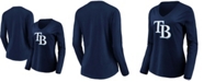 Fanatics Women's Navy Tampa Bay Rays Official Logo Long Sleeve V-Neck T-shirt